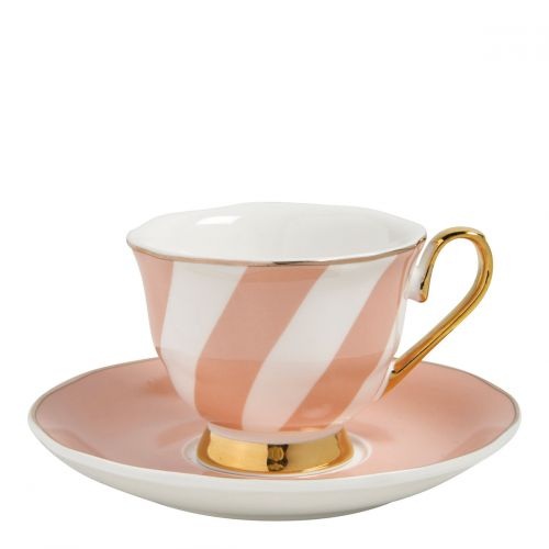 TASSE A CAFE ET S/TASSE MME DE RECAMIER RAYURES PASTEL ROSE 