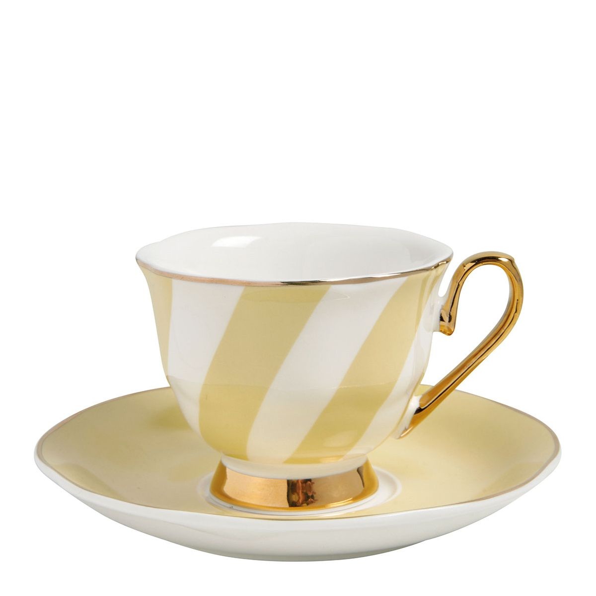 TASSE A CAFE ET S/TASSE MME DE RECAMIER RAYURES PASTEL JAUNE 