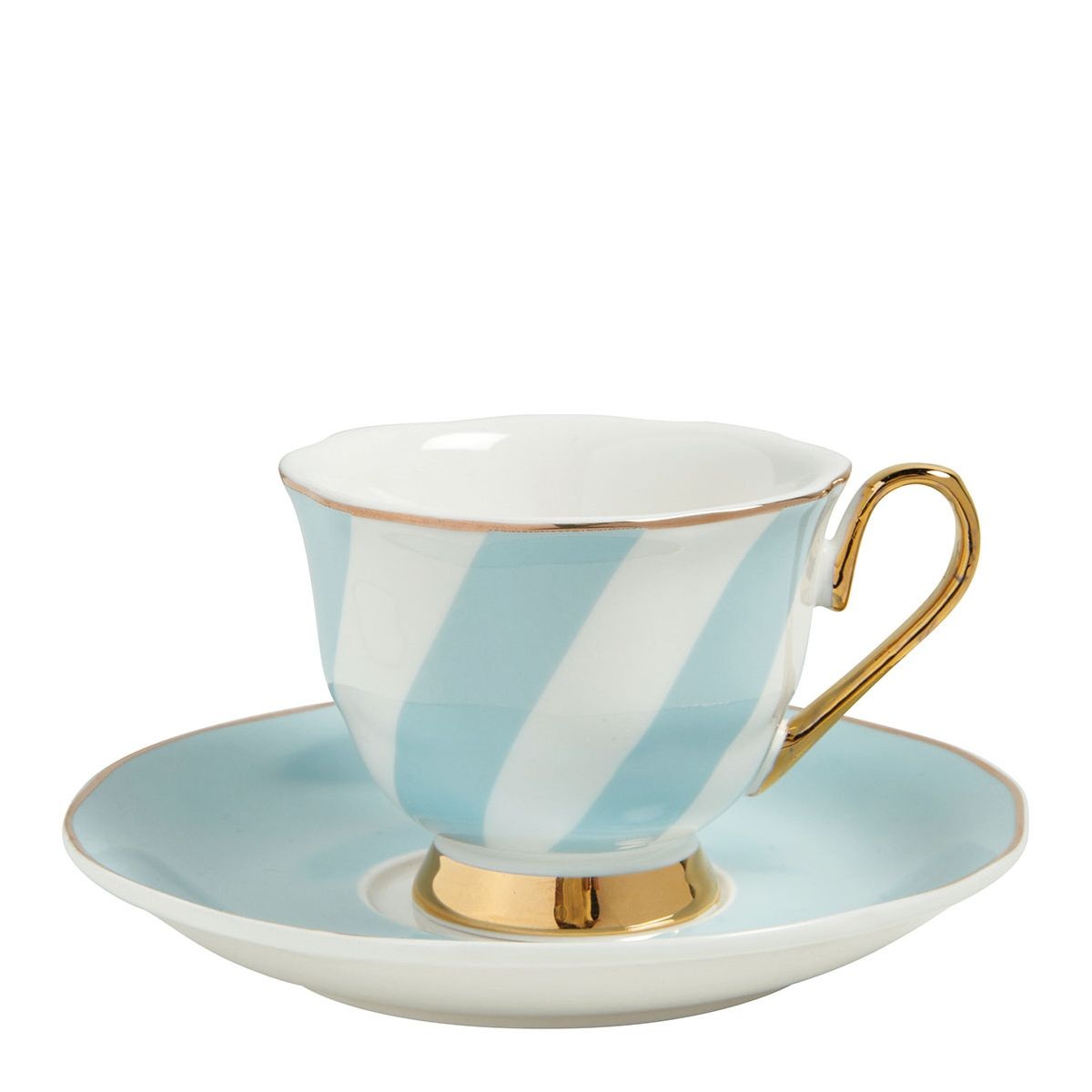 TASSE A CAFE ET S/TASSE MME DE RECAMIER RAYURES PASTEL BLEU