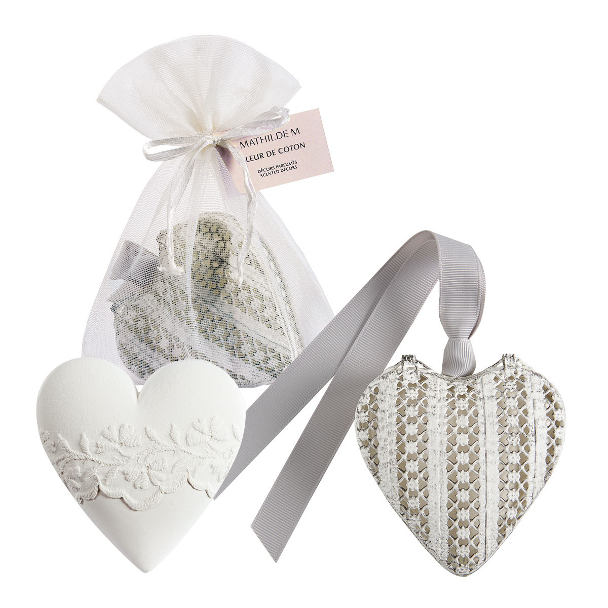 BOITE CŒUR EN MÉTAL AJOURÉ AVEC DÉCOR PARFUMÉ - FLEUR DE COTON