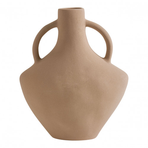 VASE DECORATIF AMPHORE EN CERAMIQUE BEIGE MAT